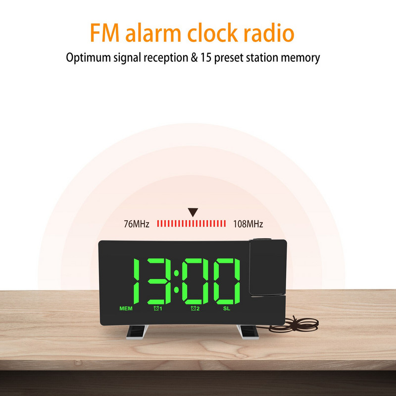 Ceas cu radio FM cu proiecție Ceas digital cu LED Ceas cu alarmă inteligent Ceas de masă Ceas electronic de birou Timp de trezire Amânare 2 alarmă