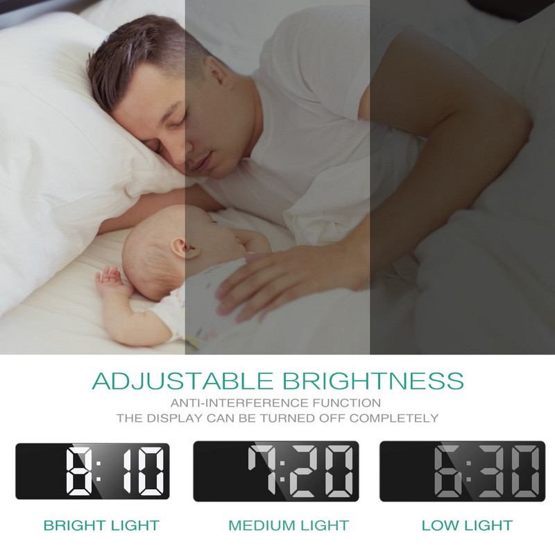 ORIA Ceas cu alarmă digital Ceas cu LED Ceas de birou Comandă vocală Timp de amânare Afișare temperatură Mod noapte Reloj Despertador USB