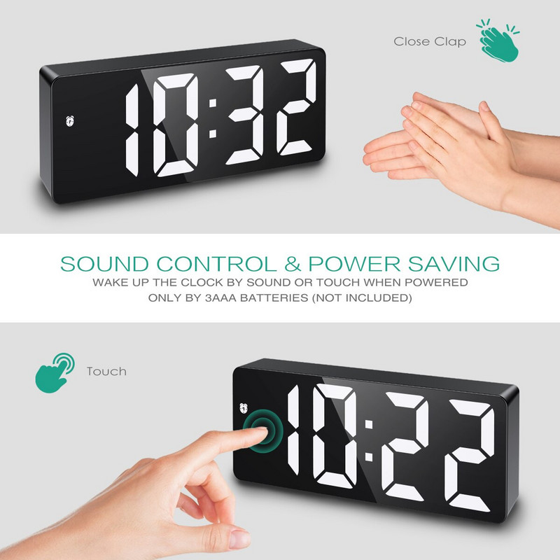 ORIA Ceas cu alarmă digital Ceas cu LED Ceas de birou Comandă vocală Timp de amânare Afișare temperatură Mod noapte Reloj Despertador USB