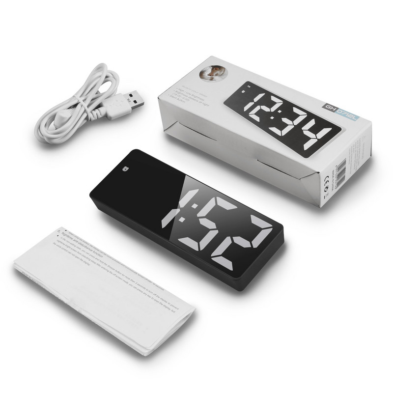 ORIA Ceas cu alarmă digital Ceas cu LED Ceas de birou Comandă vocală Timp de amânare Afișare temperatură Mod noapte Reloj Despertador USB
