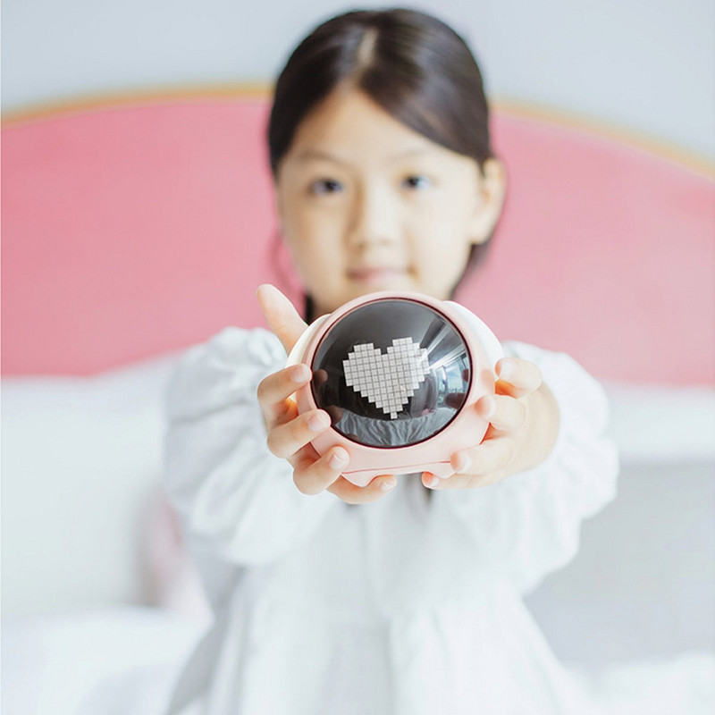 Ceas cu alarmă cu expresie de masă, lumină de trezire, multifuncțională, pe noptieră, cu control vocal, lumină de noapte pentru decorarea casei pentru copii