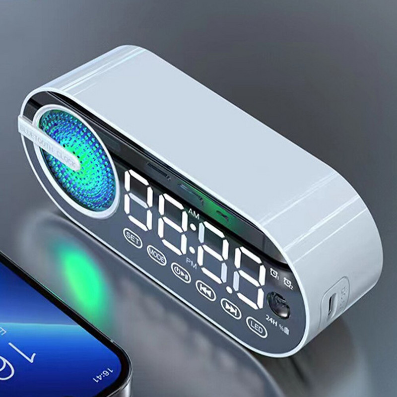 RGB TWS USB LED veidrodinis belaidis Bluetooth garsiakalbis Tylus skaitmeninis žadintuvas radijas FM didelis ekranas Miegamasis Svetainė Biuras