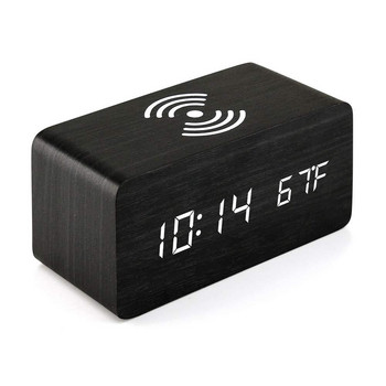 Ξυπνητήρι LED Ψηφιακό ξύλινο επιτραπέζιο ρολόι USB/AAA με τροφοδοσία θερμοκρασίας υγρασία Ασύρματη φόρτιση ηλεκτρονικά επιτραπέζια ρολόγια