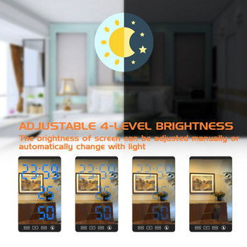 Καθρέφτης 6 ιντσών LED Ξυπνητήρι Αφής Έλεγχος Τοίχου Ψηφιακό ρολόι Ώρα Θερμοκρασία Οθόνη Υγρασίας USB Επιτραπέζιο Ρολόι για Υπνοδωμάτιο Σπίτι