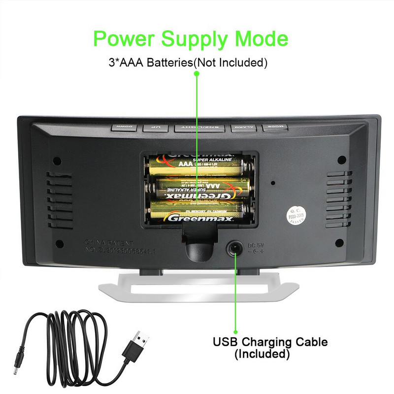 Ceas cu oglindă curbat reglabil pentru dormitor pentru copii, decorațiuni pentru acasă, ceas cu alarmă digital, ceas de masă cu număr mare de 7 inci, ecran LED