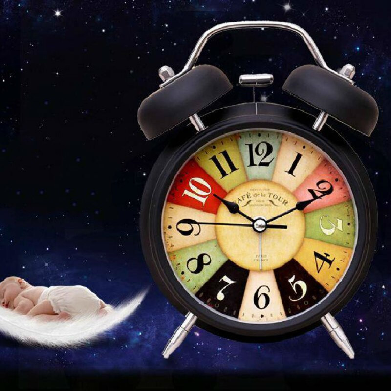 Csendes elemmel működő Wake Up Vintage kvarc hálószoba éjszakai lámpa, analóg, nem ketyegő ébresztőóra, éjjeli ikercsengő WF925