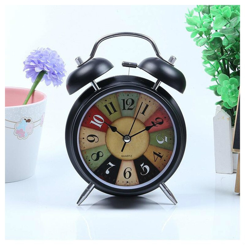 Csendes elemmel működő Wake Up Vintage kvarc hálószoba éjszakai lámpa, analóg, nem ketyegő ébresztőóra, éjjeli ikercsengő WF925