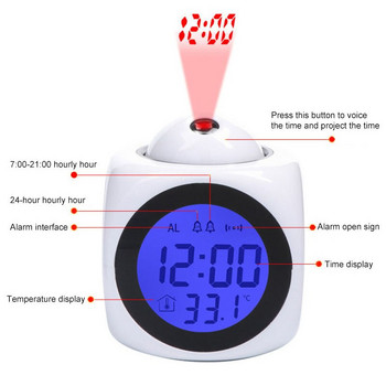 LED Ψηφιακό Ξυπνητήρι Προβολής Θερμόμετρο Επιτραπέζιο Ώρα Ημερομηνία Εμφάνιση Προβολέας Ημερολόγιο Τραπέζι φορτιστή USB Led Ρολόι
