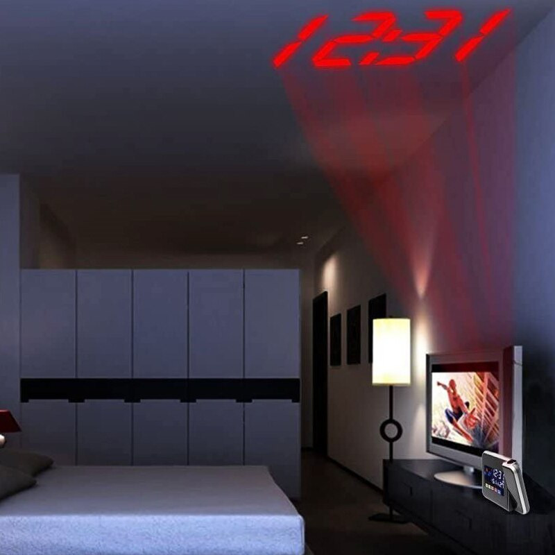 Šviesos diodų skaitmeninis išmanusis žadintuvas Elektroniniai staliniai laikrodžiai USB snaudimo pažadinimo laikrodis su laiko projektoriumi orų projekciniu laikrodžiu