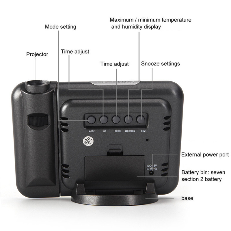 Šviesos diodų skaitmeninis išmanusis žadintuvas Elektroniniai staliniai laikrodžiai USB snaudimo pažadinimo laikrodis su laiko projektoriumi orų projekciniu laikrodžiu