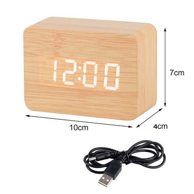LED fa ébresztőóra óra asztali hangvezérlés digitális fa Despertador elektronikus asztali USB/AAA tápellátású órák asztali dekoráció