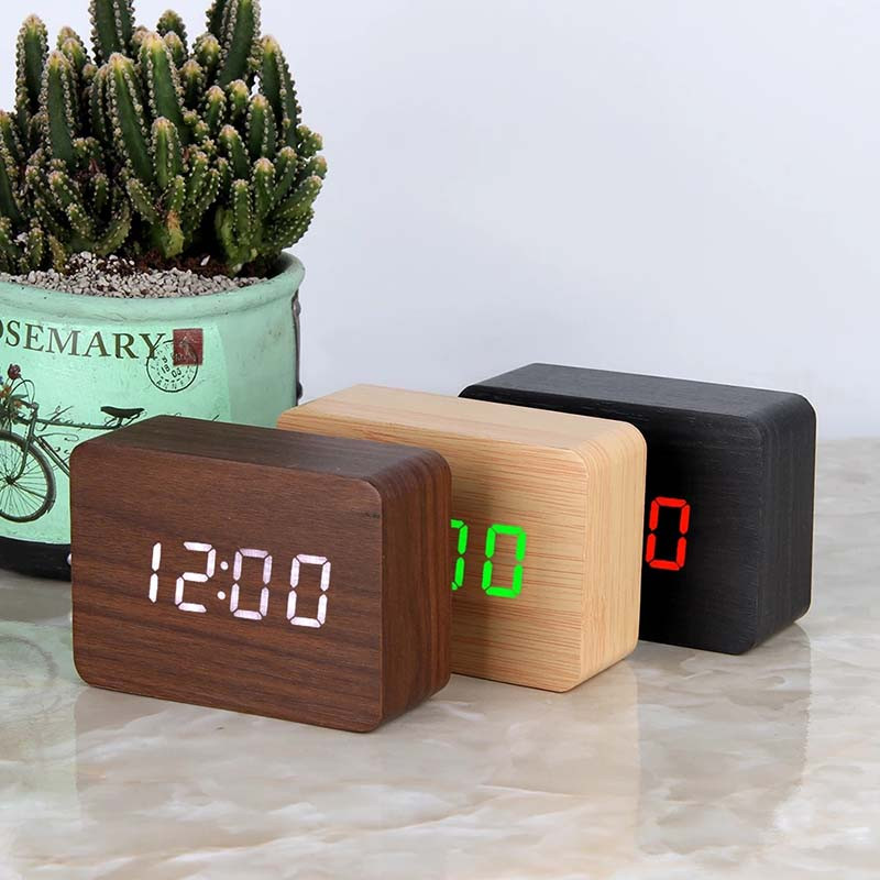 LED fa ébresztőóra óra asztali hangvezérlés digitális fa Despertador elektronikus asztali USB/AAA tápellátású órák asztali dekoráció