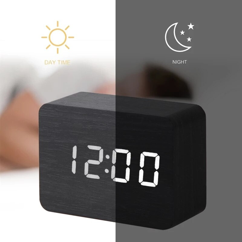 LED fa ébresztőóra óra asztali hangvezérlés digitális fa Despertador elektronikus asztali USB/AAA tápellátású órák asztali dekoráció