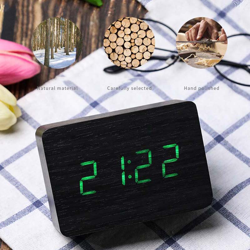 LED fa ébresztőóra óra asztali hangvezérlés digitális fa Despertador elektronikus asztali USB/AAA tápellátású órák asztali dekoráció