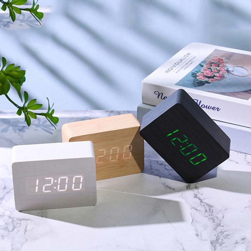 LED fa ébresztőóra óra asztali hangvezérlés digitális fa Despertador elektronikus asztali USB/AAA tápellátású órák asztali dekoráció