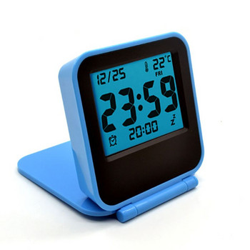 Ψηφιακό Ξυπνητήρι ταξιδιού Αναδιπλούμενο επιτραπέζιο ρολόι LCD με ημερολόγιο, θερμόμετρο, ξυπνητήρι, αναβολή, λειτουργία μπαταρίας, ηλεκτρονικό ρολόι