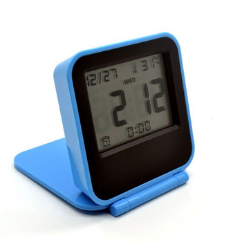 Ψηφιακό Ξυπνητήρι ταξιδιού Αναδιπλούμενο επιτραπέζιο ρολόι LCD με ημερολόγιο, θερμόμετρο, ξυπνητήρι, αναβολή, λειτουργία μπαταρίας, ηλεκτρονικό ρολόι
