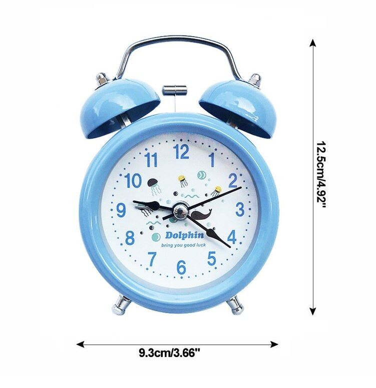 Ceas cu alarmă retro cu clopoțel dublu, cu cheie mecanică, cu indicator silențios, ceas cu alarmă, lumină de noapte