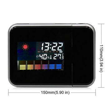 1 τμχ Ψηφιακό Ξυπνητήρι Προβολή τοίχου καιρού Οθόνη LCD Αναβολή Ξυπνητήρι Διπλό Περιστρεφόμενο ρολόι με λέιζερ Έγχρωμη οθόνη Επιτραπέζιο ρολόι