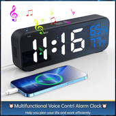 2022 Smart Voice Contrl Budilica Stolni sat Temperatura Vlažnost Zaslon Svjetlina Zvuk Podesiv 18 Glazba Buđenje Odgoda