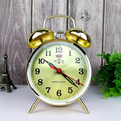 Metalinis mechaninis žadintuvas Laikrodžio mechanizmas Senovinis naktinis staliukas Laikrodis tylus auksinis laikrodis viščiukas ryžius pešantis Antikvaras Prabangus dekoras