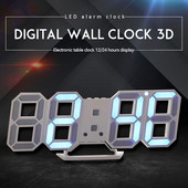 Digitális falióra 3D LED ébresztőóra Elektronikus asztali órák nagy hőmérsékletű, 12/24 órás kijelzővel