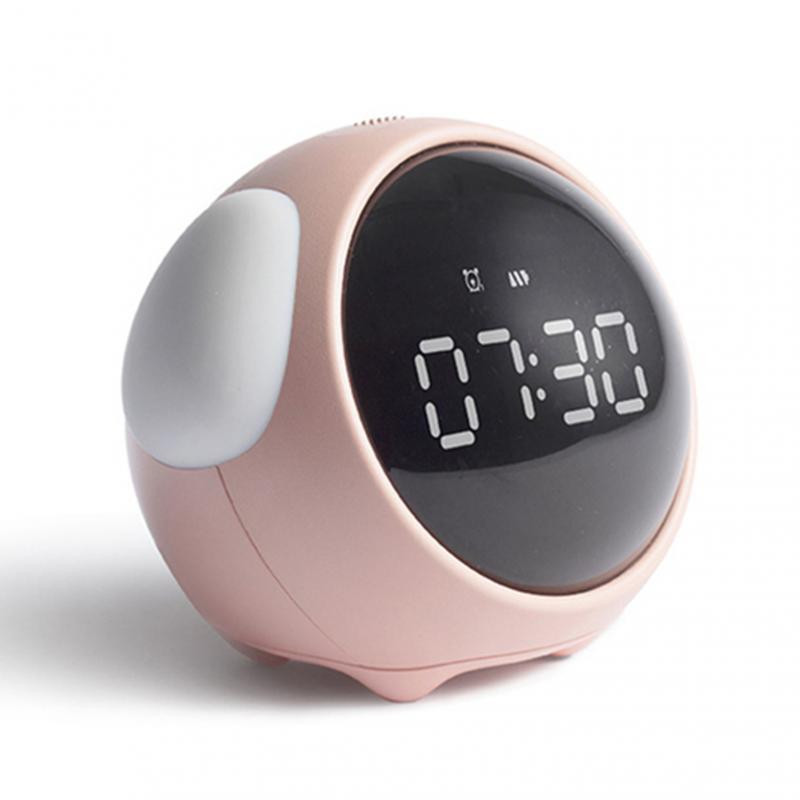 Ceas cu alarmă pentru copii Ceas drăguț cu expresie de pixeli Lumină de noapte cu LED Trezire digitală electronică Amânare Ceas de masă cu control vocal