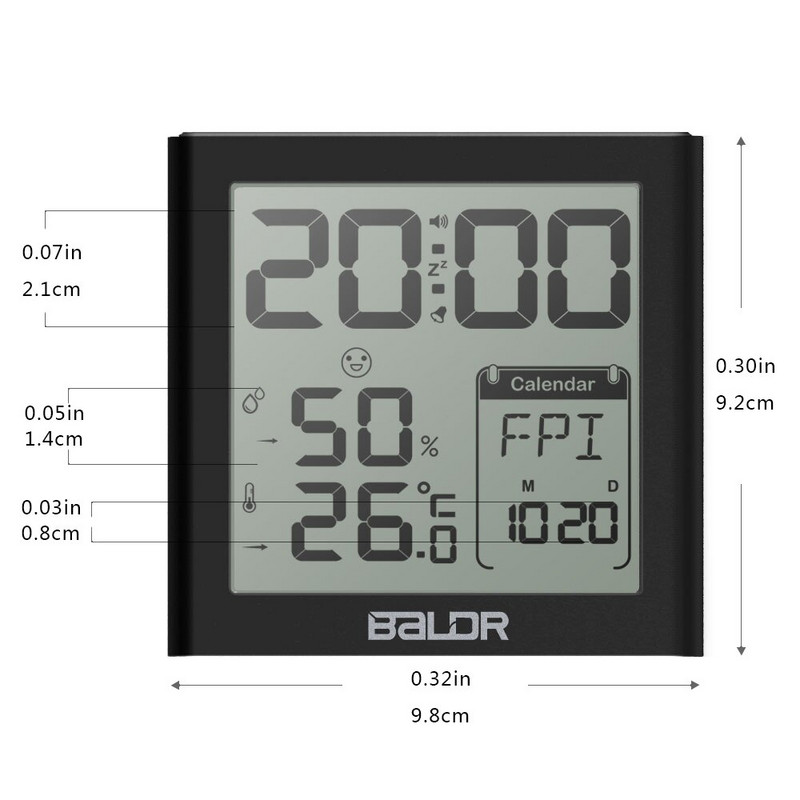 Baldr Ceas digital Alarma Amânare de masă Calendar ceas Cronometru Senzor de umiditate de interior Dormitor Perete LCD Iluminare din spate Termometru Ceas