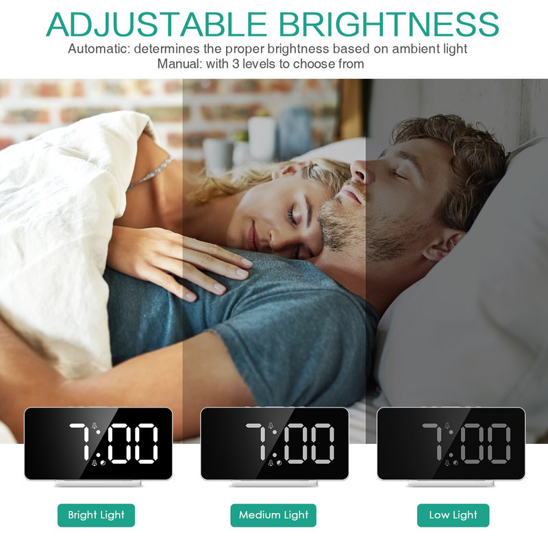 ORIA LED digitális intelligens ébresztőóra óra asztali elektronikus asztali órák USB ébresztőóra szundi USB ébresztő lakberendezés