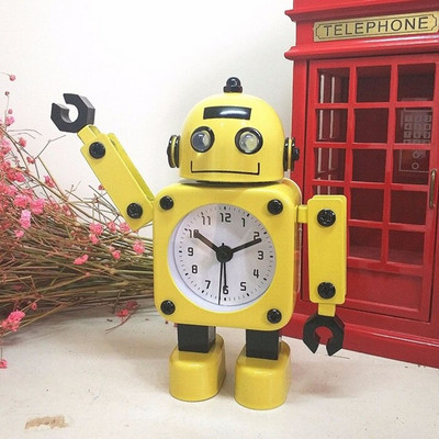 Kreatív gyerekek Rajzfilm Robot ébresztőórák Diák személyes némító fém készítés asztali ébresztőórák gyerekeknek karácsonyi ajándék