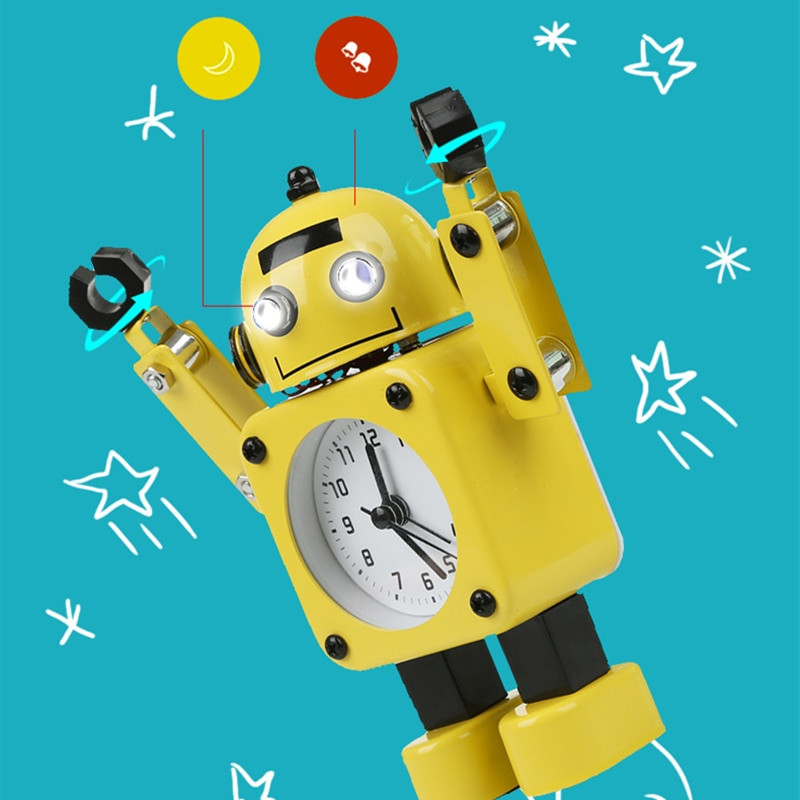 Kreatív gyerekek Rajzfilm Robot ébresztőórák Diák személyes némító fém készítés asztali ébresztőórák gyerekeknek karácsonyi ajándék