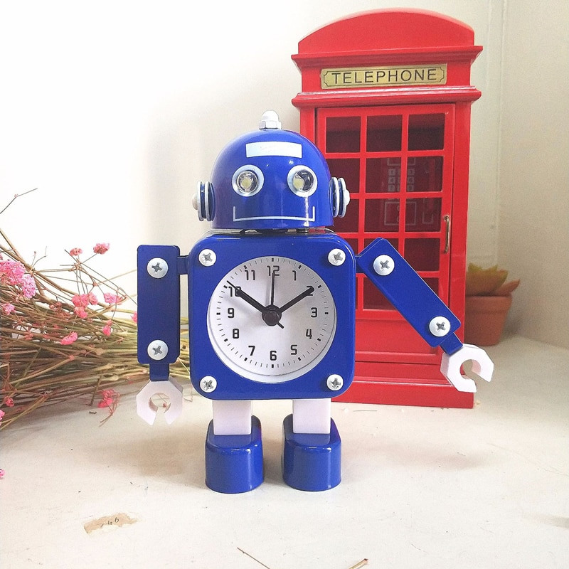 Kreatív gyerekek Rajzfilm Robot ébresztőórák Diák személyes némító fém készítés asztali ébresztőórák gyerekeknek karácsonyi ajándék
