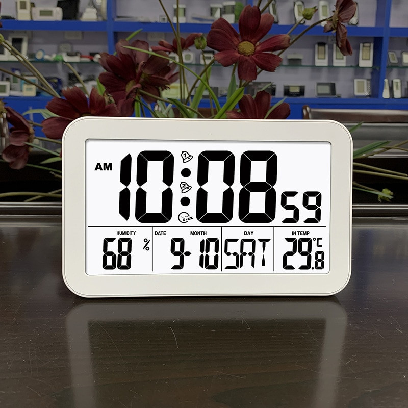Többfunkciós digitális ébresztőóra Nagy LCD kijelző hőmérővel, nedvességmérővel falióra