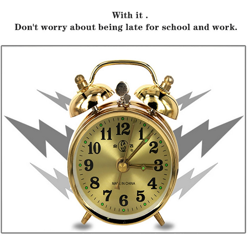 Retro auksinis mechaninis žadintuvas Vintažinis rankinis uždaromas laikrodis Metalinis snaudimo stalo laikrodis namų dekoravimas