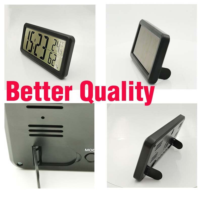 Ceas digital Birou Memento alarmă Termometru Higrometru Ecran LCD cu suport pliabil și orificiu pentru agățat pe perete