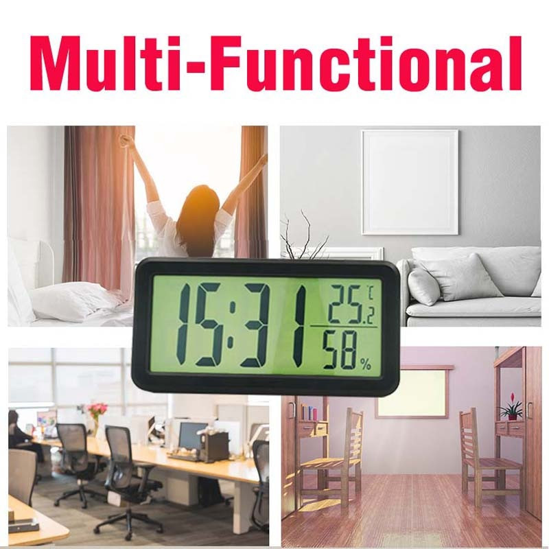 Ceas digital Birou Memento alarmă Termometru Higrometru Ecran LCD cu suport pliabil și orificiu pentru agățat pe perete