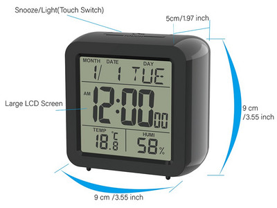 Elektronikus asztali szundi ébresztőóra naptár nagyméretű digitális éjjeliszekrény elemmel, hőmérővel és nedvességmérővel működtetve