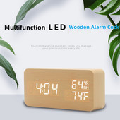 Ébresztőóra LED fa karóra Hangvezérlés digitális Wood Despertador USB/AAA tápellátású elektronikus asztali óra