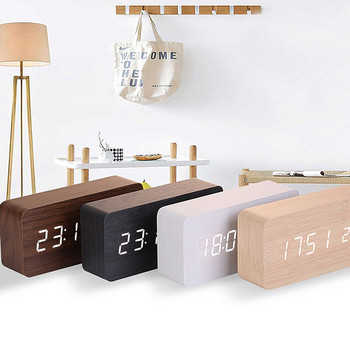 Ξυπνητήρι LED Ξύλινο ρολόι Ρολόι Φωνητικός έλεγχος Ψηφιακό ξύλινο ρολόι Ηλεκτρονικό επιτραπέζιο ρολόι με τροφοδοσία USB/AAA