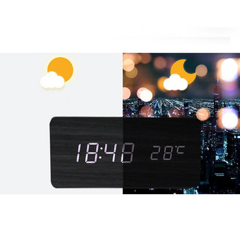 Ξυπνητήρι LED Ξύλινο ρολόι Ρολόι Φωνητικός έλεγχος Ψηφιακό ξύλινο ρολόι Ηλεκτρονικό επιτραπέζιο ρολόι με τροφοδοσία USB/AAA