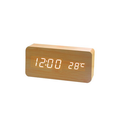 Ébresztőóra LED fa karóra Hangvezérlés digitális Wood Despertador USB/AAA tápellátású elektronikus asztali óra