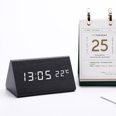 Ébresztőóra LED fa karóra Hangvezérlés digitális Wood Despertador USB/AAA tápellátású elektronikus asztali óra