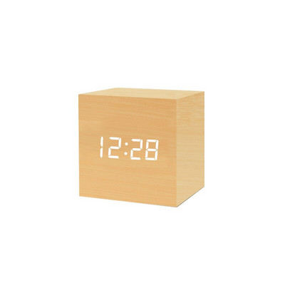 Ébresztőóra LED fa karóra Hangvezérlés digitális Wood Despertador USB/AAA tápellátású elektronikus asztali óra