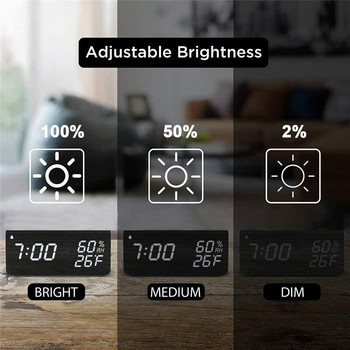 Ξύλινο Ξυπνητήρι Ρολόι LED Οθόνη ώρας Φορτιστής USB Ανίχνευση υγρασίας και θερμοκρασίας Ψηφιακό ξυπνητήρι για κομοδίνο