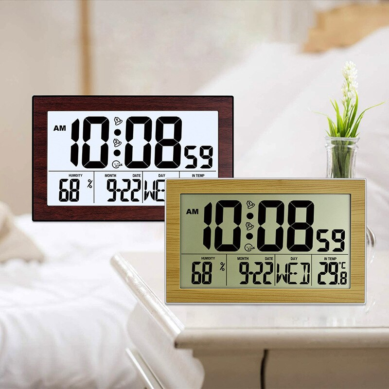 Többfunkciós falióra nagy LCD kijelzős Digitális ébresztőóra hőmérővel Higrométerrel Faliórák Otthoni irodai dekoráció