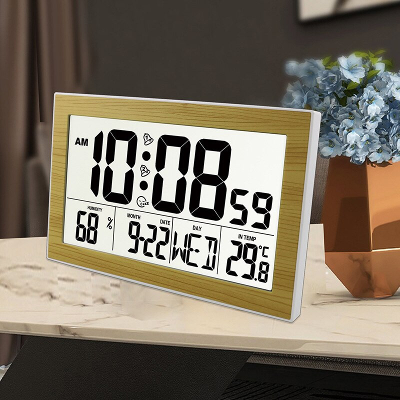 Többfunkciós falióra nagy LCD kijelzős Digitális ébresztőóra hőmérővel Higrométerrel Faliórák Otthoni irodai dekoráció