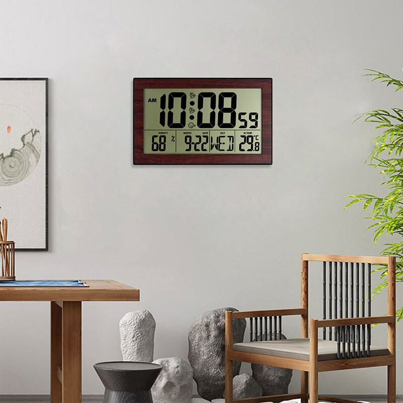 Többfunkciós falióra nagy LCD kijelzős Digitális ébresztőóra hőmérővel Higrométerrel Faliórák Otthoni irodai dekoráció