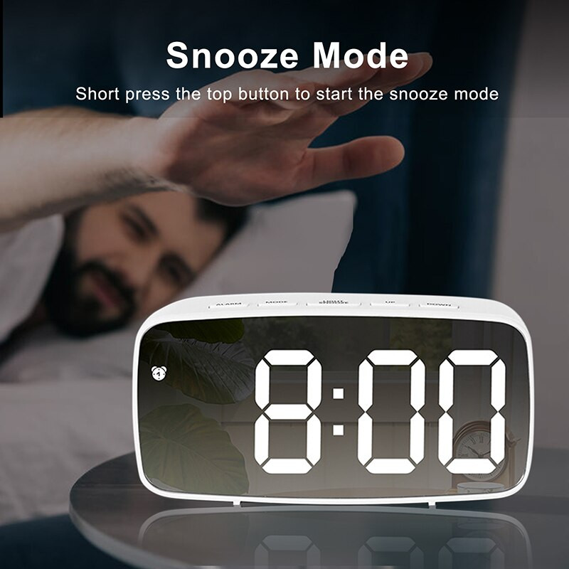 Tükör LED ébresztőóra LED digitális óra Hangvezérlés Szundi idő Hőmérséklet kijelzés Éjszakai mód Reloj Despertador Digital