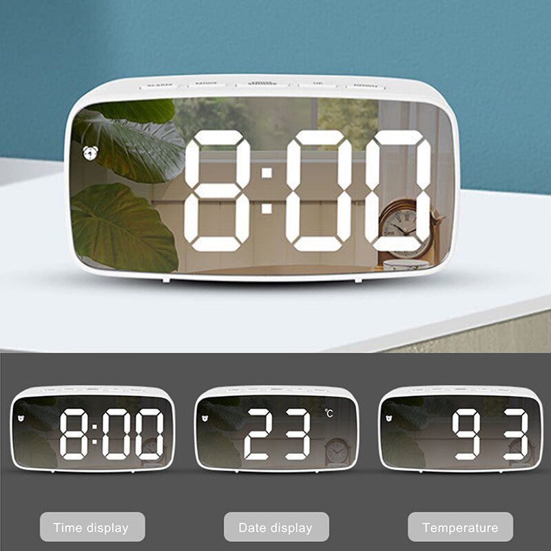 Tükör LED ébresztőóra LED digitális óra Hangvezérlés Szundi idő Hőmérséklet kijelzés Éjszakai mód Reloj Despertador Digital