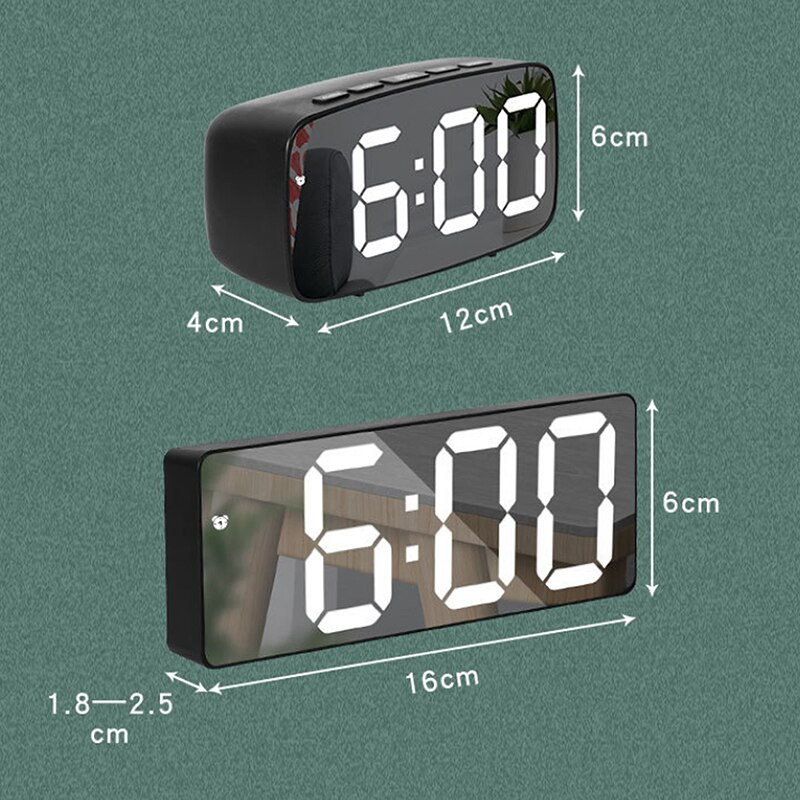 Tükör LED ébresztőóra LED digitális óra Hangvezérlés Szundi idő Hőmérséklet kijelzés Éjszakai mód Reloj Despertador Digital